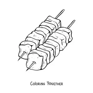 Coloring page of a grilled meat skewer