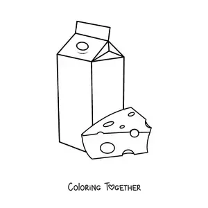 Coloring page of a chunk of cheese and a carton of milk