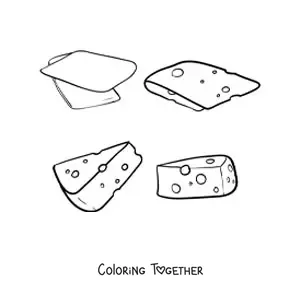 Coloring page of various cheeses