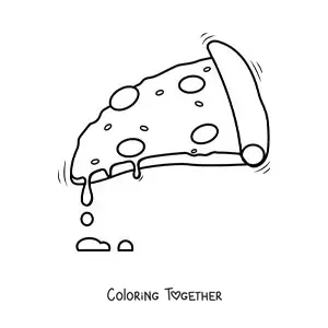 Coloring page of a slice of pizza with melted cheese