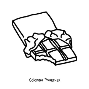 Coloring page of a chocolate bar with a bite taken out of it