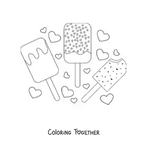 Coloring page of three ice cream bars covered in chocolate