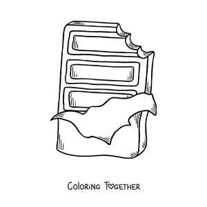 Coloring page of a chocolate bar with a bite taken out of it
