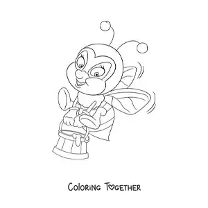 Coloring page of an animated bee with honey