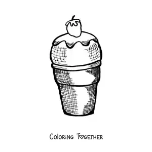 Coloring page of an ice cream decorated with a strawberry