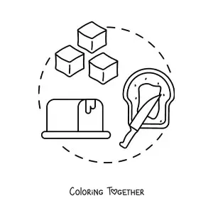 Coloring page of different types of butter