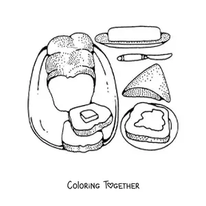 Coloring page of slices of bread with butter
