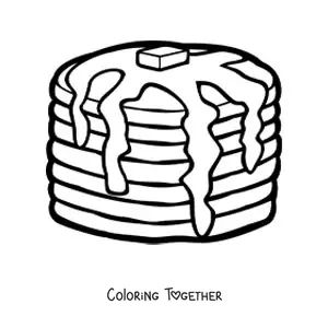 Coloring page of a stack of pancakes with melted butter