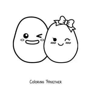 Coloring page of a happy kawaii couple of potatoes