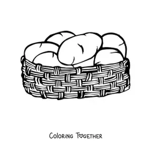 Coloring page of a basket of potatoes