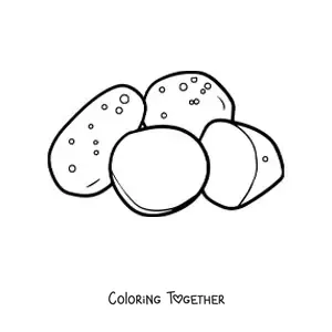 Coloring page of three cut potatoes