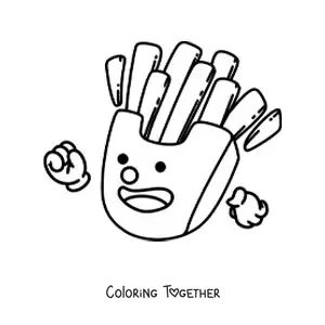 Coloring page of a cartoon of animated french fries