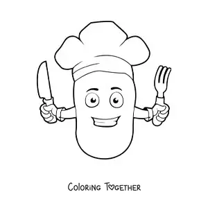 Coloring page of an animated chef potato