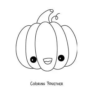 Coloring page of a happy kawaii pumpkin