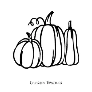 Coloring page of three pumpkins