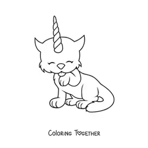Kawaii coloring page of a cross between a cat and a unicorn