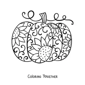 Coloring page of a pumpkin with a flower pattern