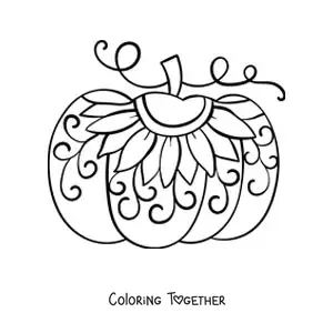Coloring page of a pumpkin with a sunflower pattern