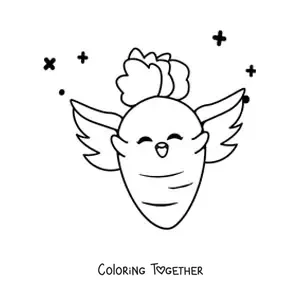 Coloring page of a kawaii animated carrot with wings