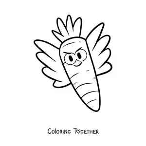 Coloring page of an animated carrot with wings
