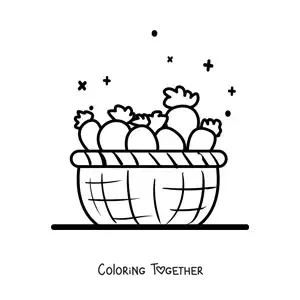 Coloring page of a basket of several carrots