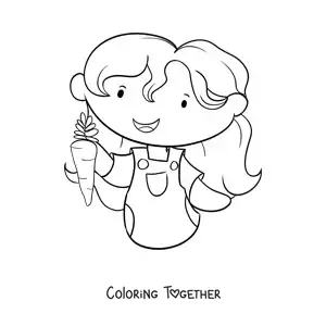 Coloring page of a girl holding a carrot