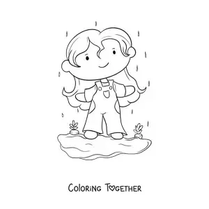 Coloring page of a girl with a carrot garden