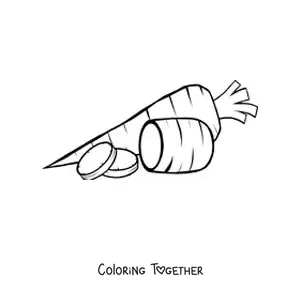Coloring page of a carrot sliced into pieces