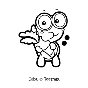 Coloring page of a kawaii turtle eating a carrot
