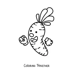 Coloring page of a cartoon of a carrot