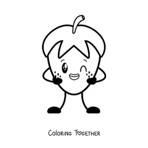 Coloring page of a cartoon strawberry winking