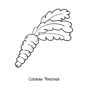 Coloring page of a carrot with leafy tops
