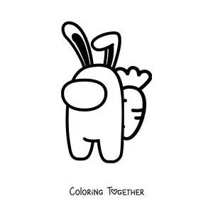 Coloring page of an Among Us crewmate dressed as a rabbit with a carrot