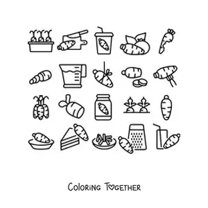 Coloring page of several ways to eat carrot
