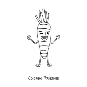 Coloring page of a happy animated carrot