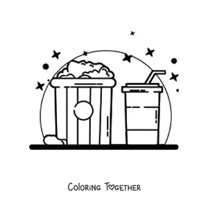 Coloring page of a tub of popcorn