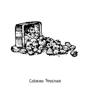 Coloring page of a basket full of strawberries