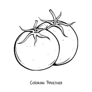 Coloring page of two tomatoes with leaves