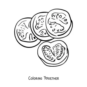 Coloring page of several tomato slices