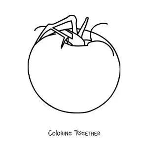 Coloring page of a big tomato with leaves