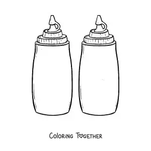Coloring page of a bottle of tomato sauce next to one of mustard