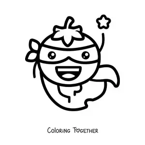 Coloring page of an animated tomato dressed as a superhero