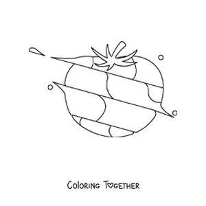 Coloring page of a tomato split into several pieces