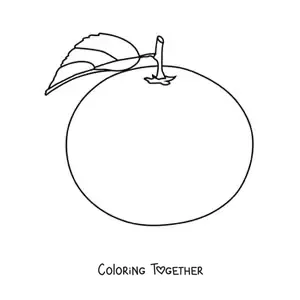Coloring page of an orange with a leaf and a stem