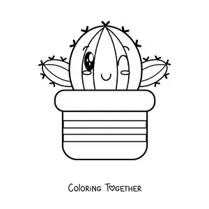 Coloring page of a kawaii cactus in a pot
