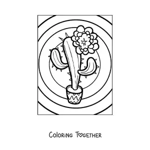 Coloring page of a cactus with a flower