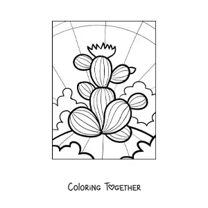Coloring page of a big cactus with a flower
