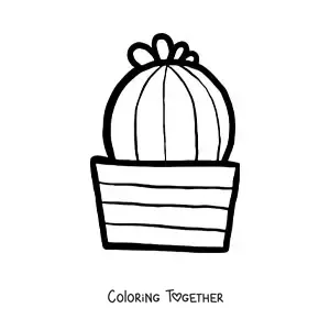 Coloring page of a small cactus with a flower