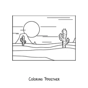 Coloring page of two cacti in the desert