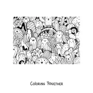 Coloring page of several animated cacti